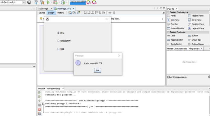 Meneruskan Nilai Radio Button ke Message Box dalam Java