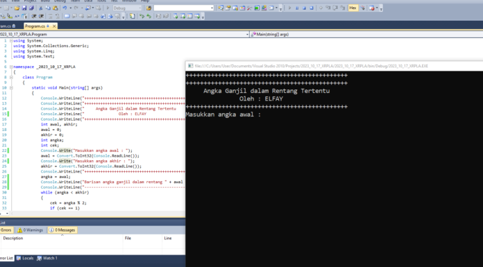 Angka Ganjil dalam Rentang Tertentu (C# WHILE)