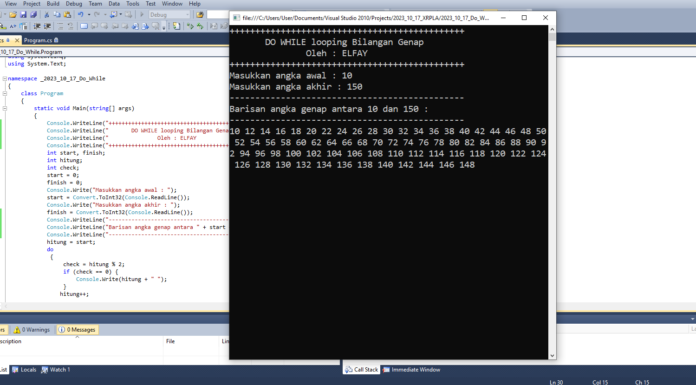 Angka Genap dalam Rentang tertentu (C# DO WHILE)