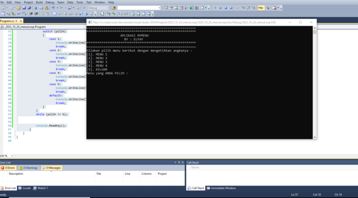 Membuat Menu Sederhana, Loop dalam C#